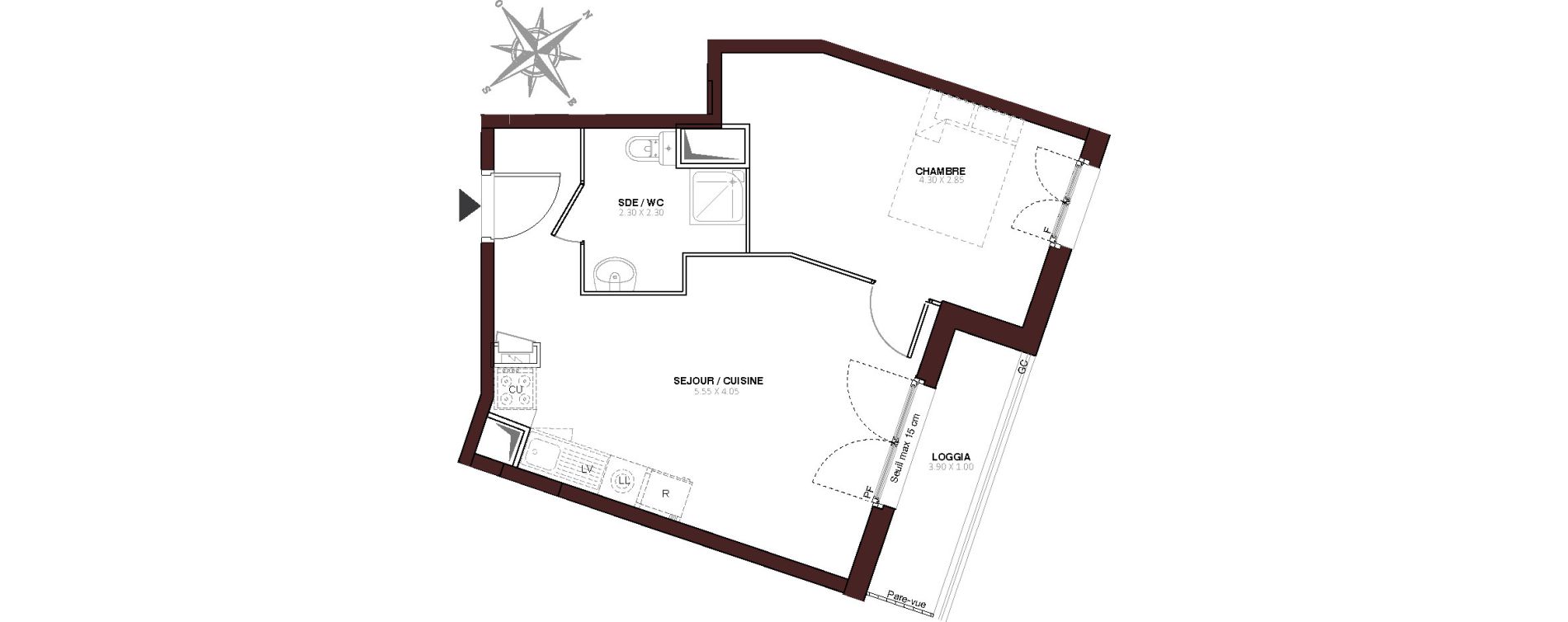 Appartement T2 de 39,55 m2 au Blanc-Mesnil Centre