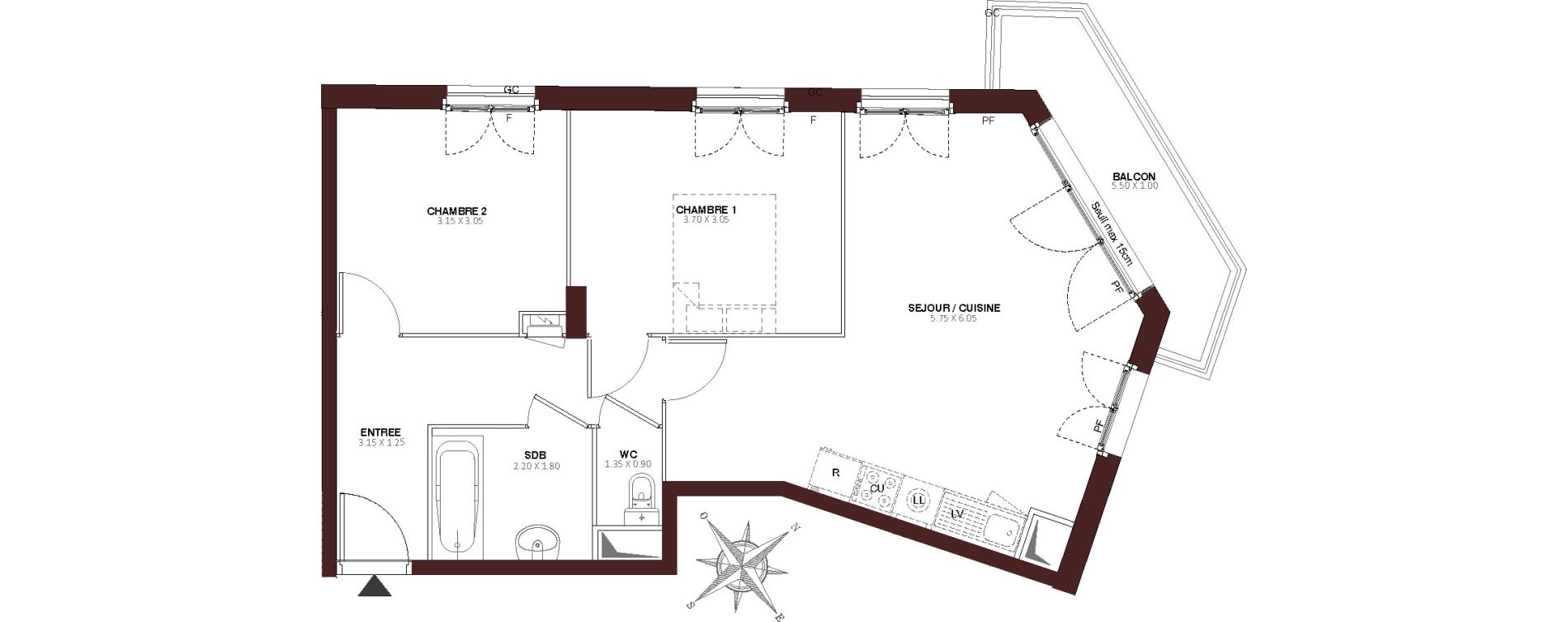 Appartement T3 de 57,80 m2 au Blanc-Mesnil Centre