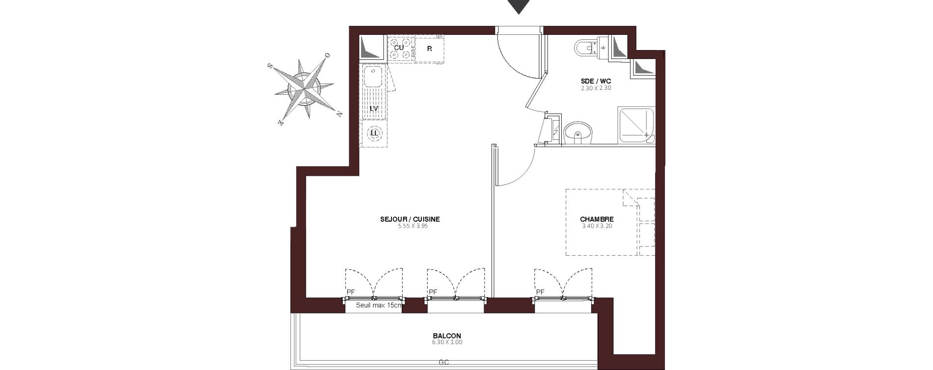Appartement T2 de 37,30 m2 au Blanc-Mesnil Centre