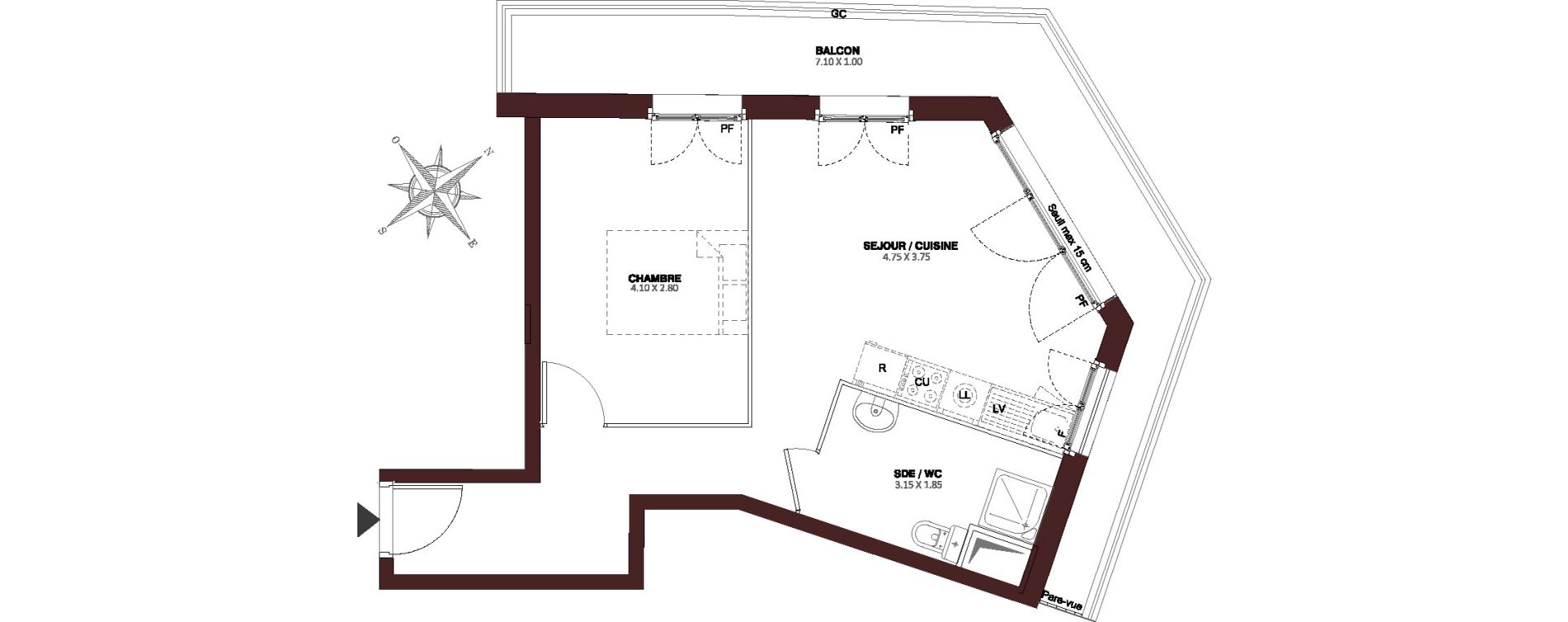 Appartement T2 de 40,55 m2 au Blanc-Mesnil Centre