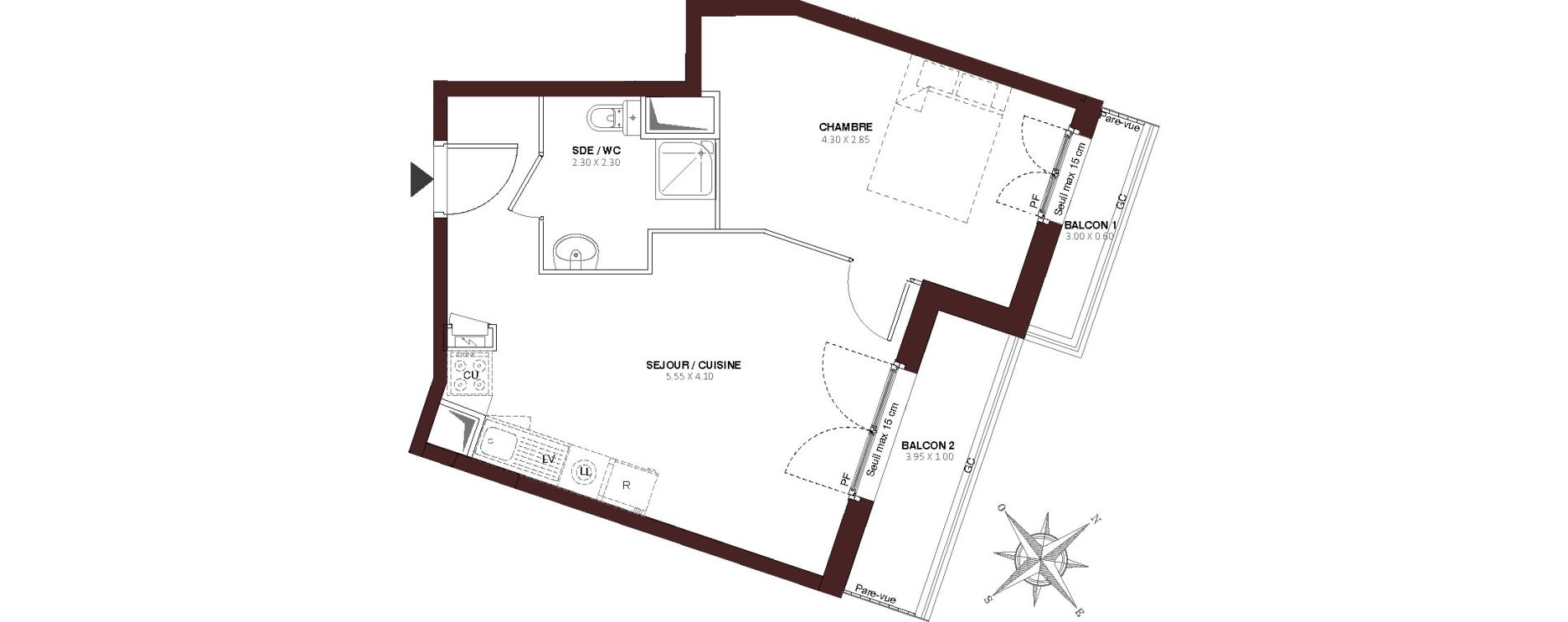 Appartement T2 de 39,60 m2 au Blanc-Mesnil Centre