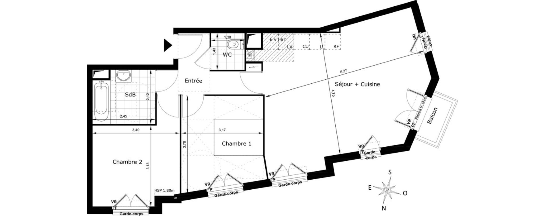 Appartement T3 de 66,08 m2 au Blanc-Mesnil La molette