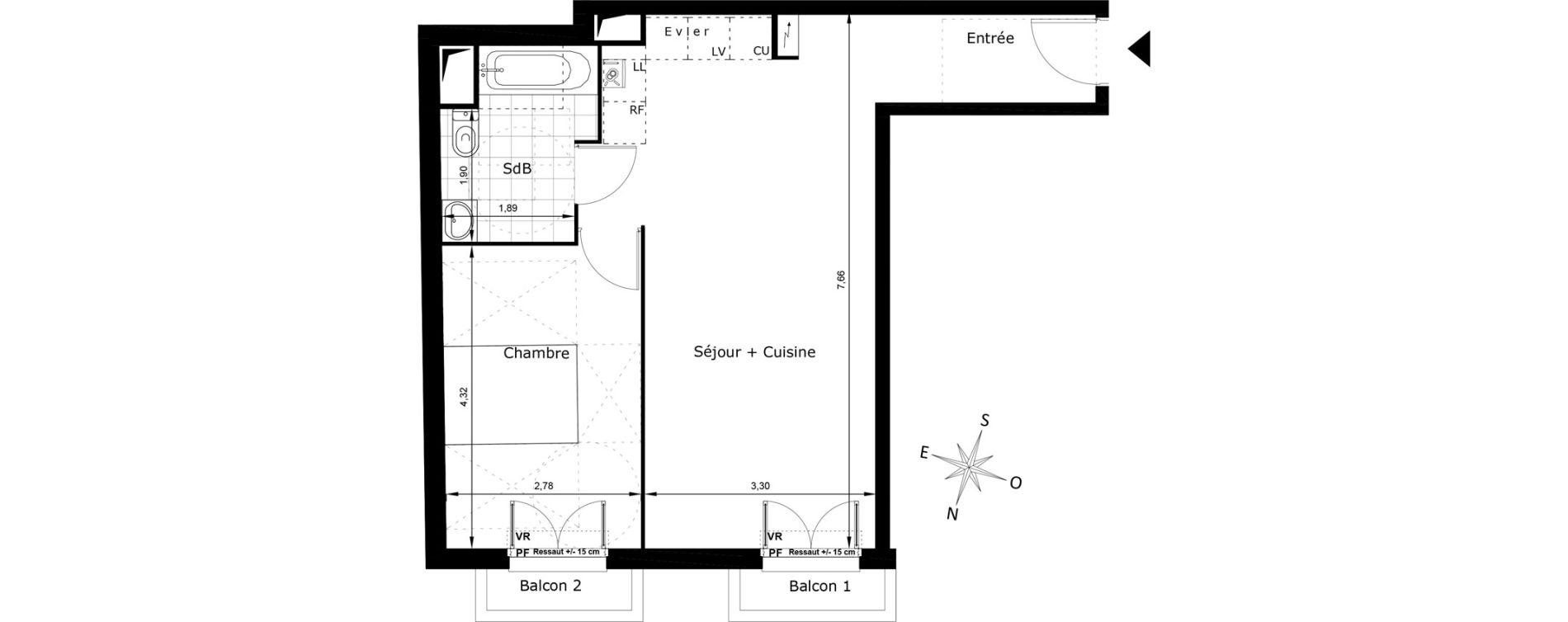 Appartement T2 de 48,52 m2 au Blanc-Mesnil La molette
