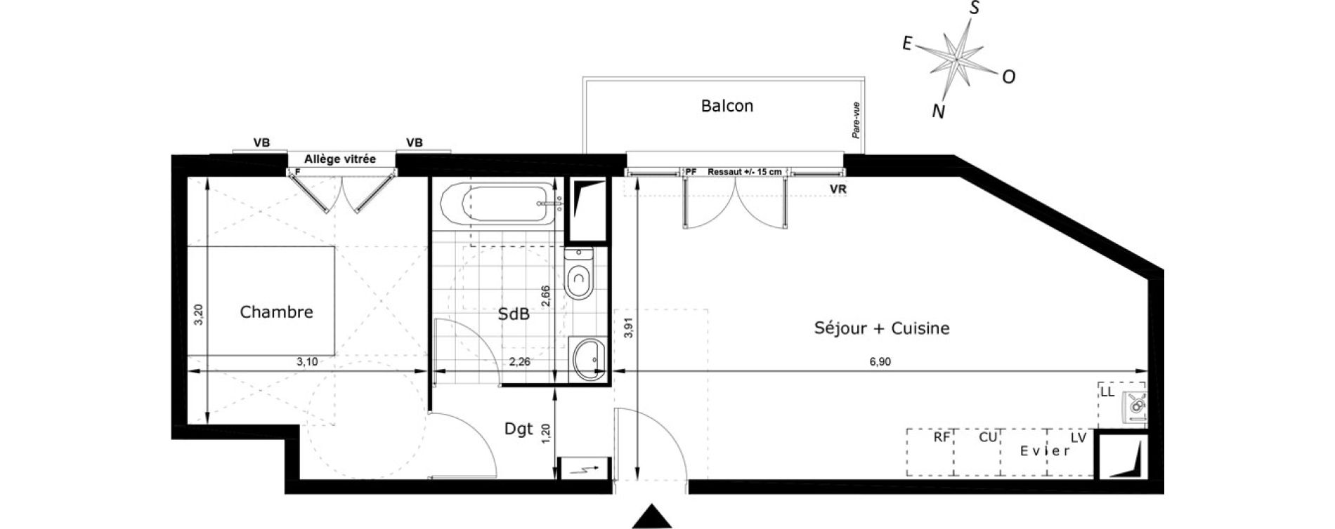 Appartement T2 de 44,06 m2 au Blanc-Mesnil La molette