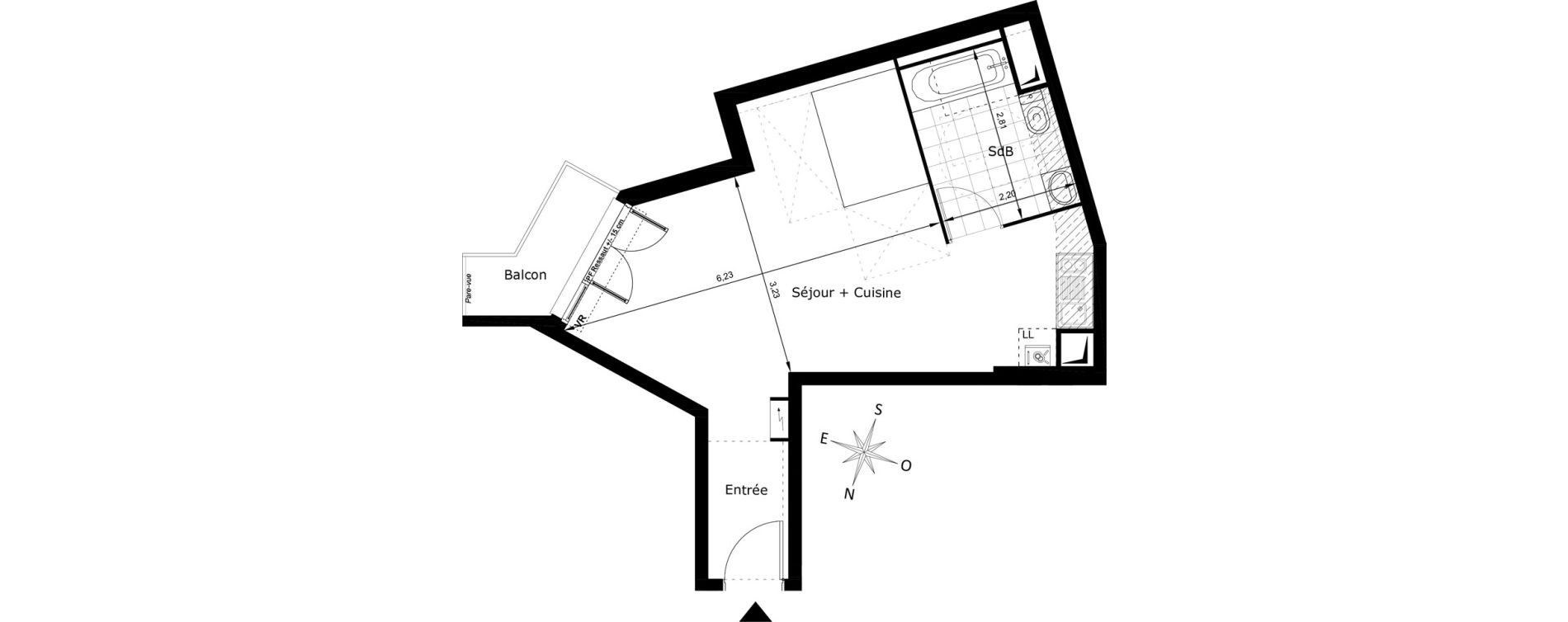 Appartement T1 de 35,26 m2 au Blanc-Mesnil La molette