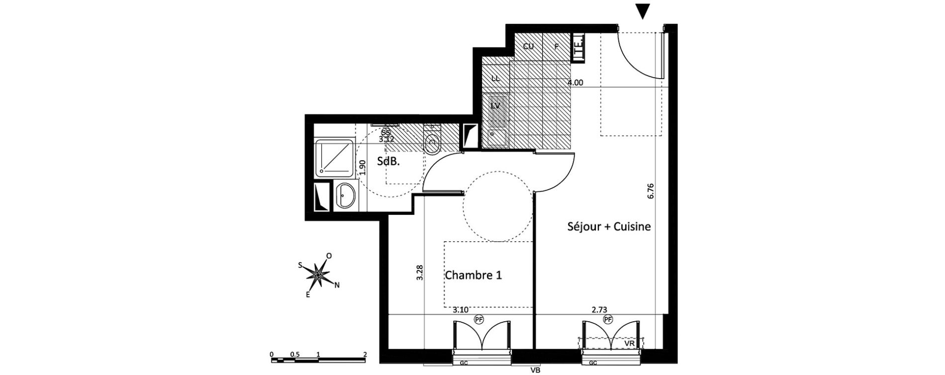 Appartement T2 de 38,08 m2 au Blanc-Mesnil Centre