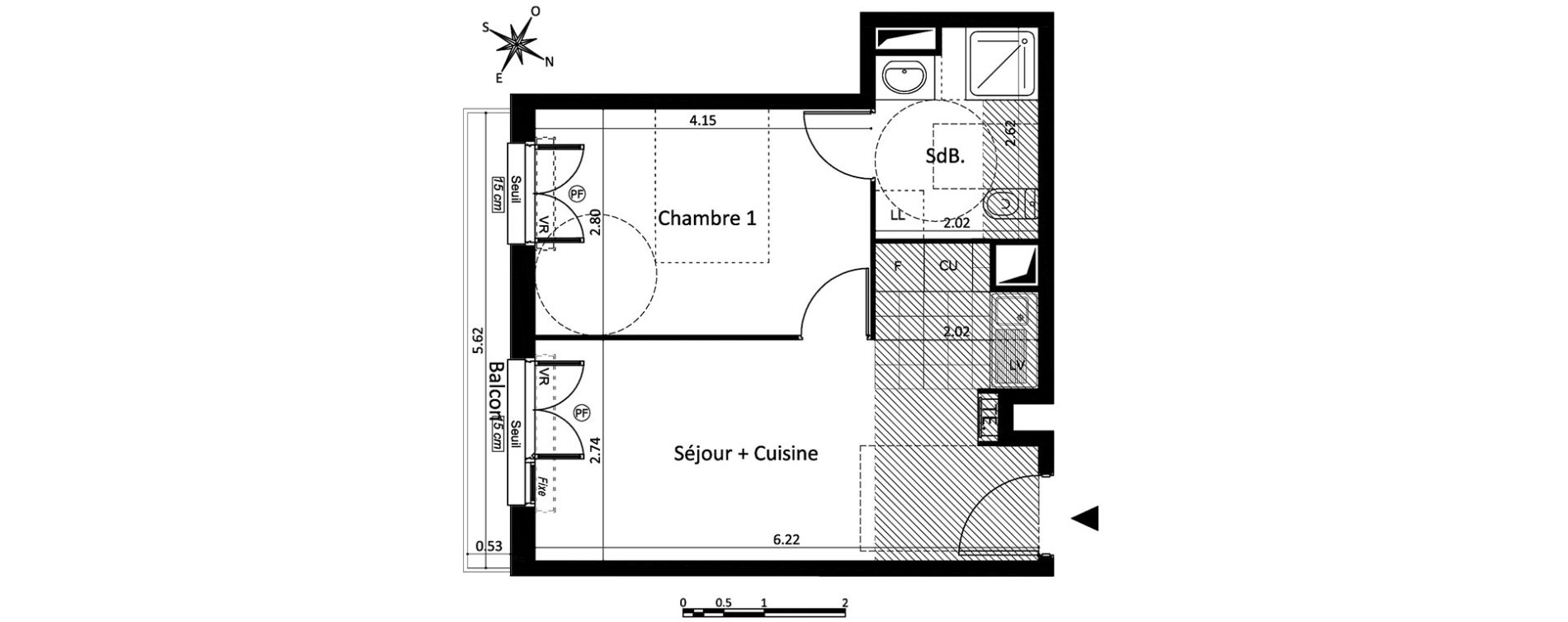 Appartement T2 de 35,13 m2 au Blanc-Mesnil Centre