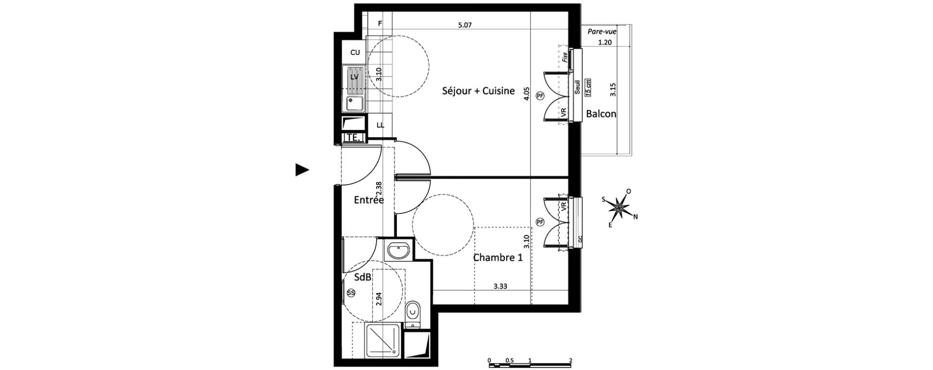 Appartement T2 de 41,07 m2 au Blanc-Mesnil Centre