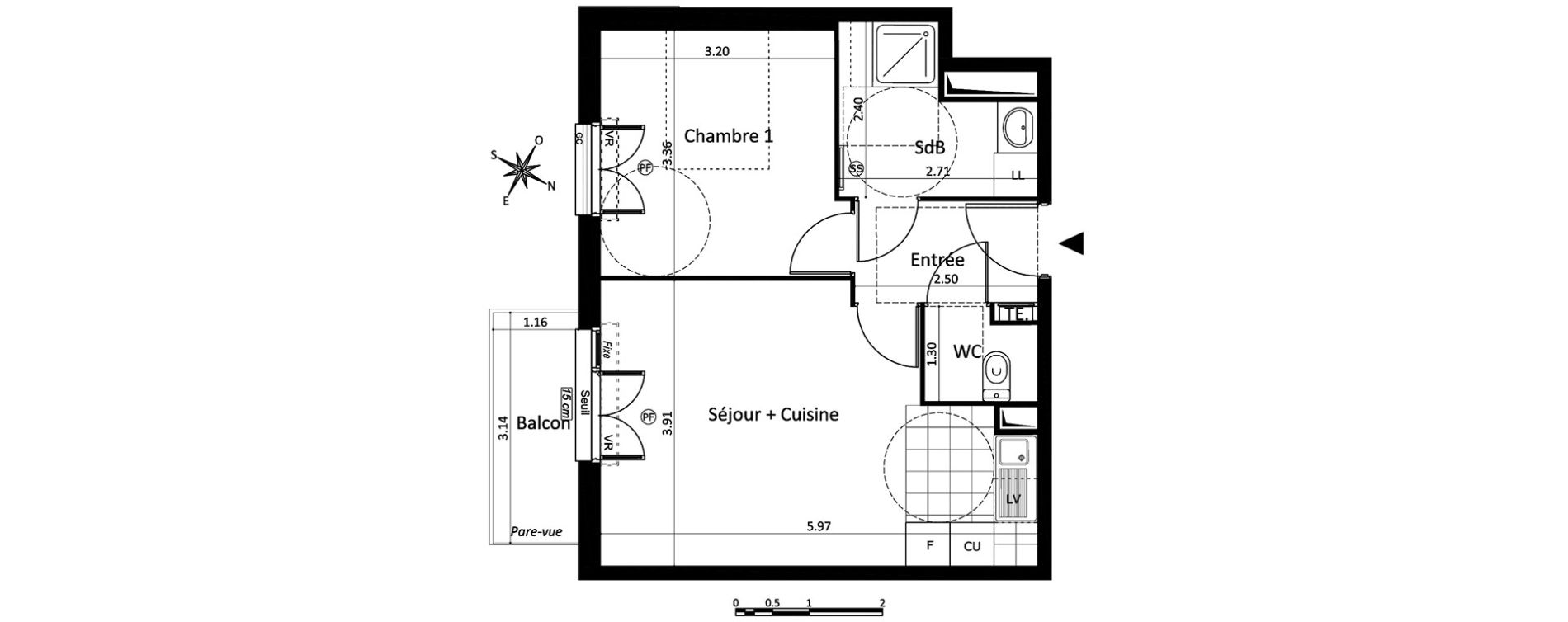 Appartement T2 de 41,37 m2 au Blanc-Mesnil Centre