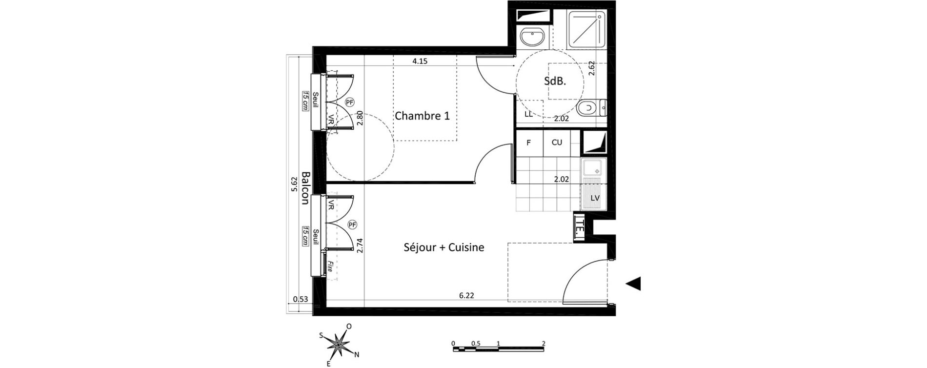 Appartement T2 de 35,13 m2 au Blanc-Mesnil Centre