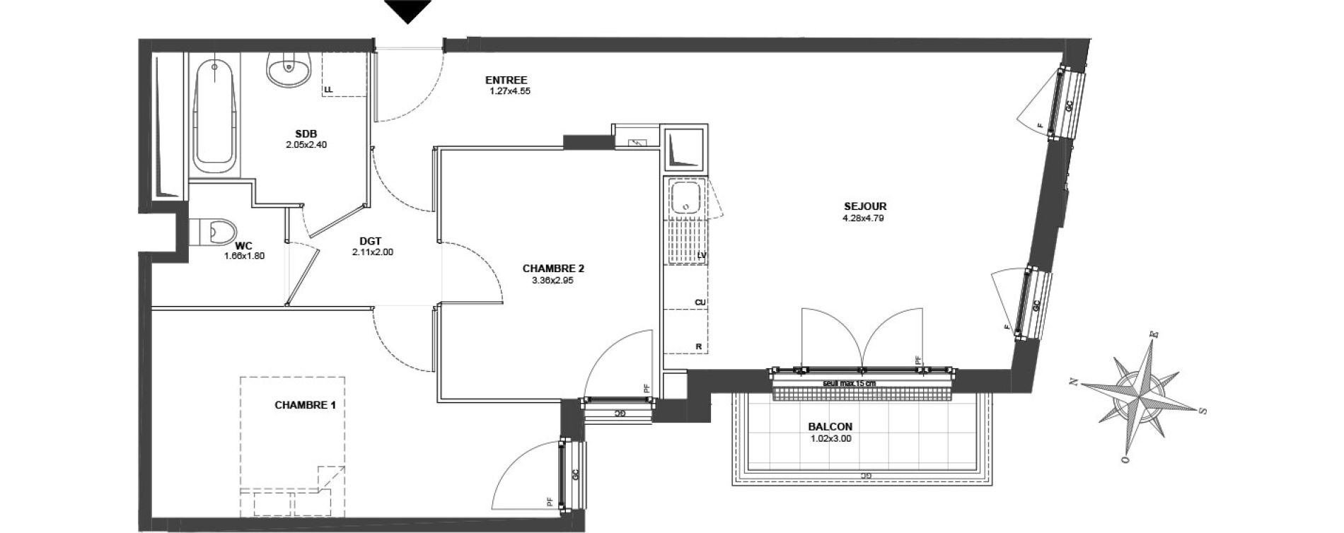 Appartement T3 de 59,43 m2 au Blanc-Mesnil Centre