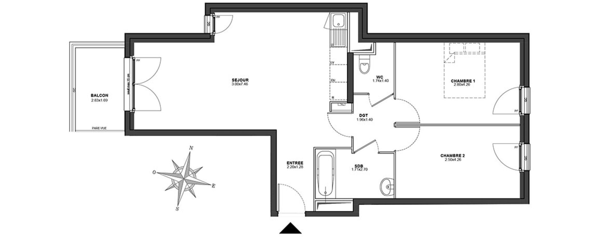 Appartement T3 de 62,74 m2 au Blanc-Mesnil Centre