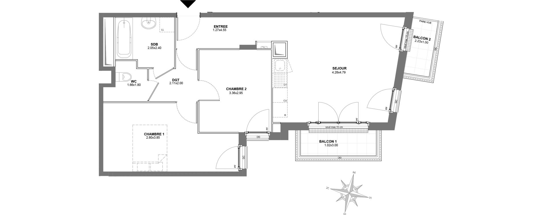 Appartement T3 de 59,44 m2 au Blanc-Mesnil Centre