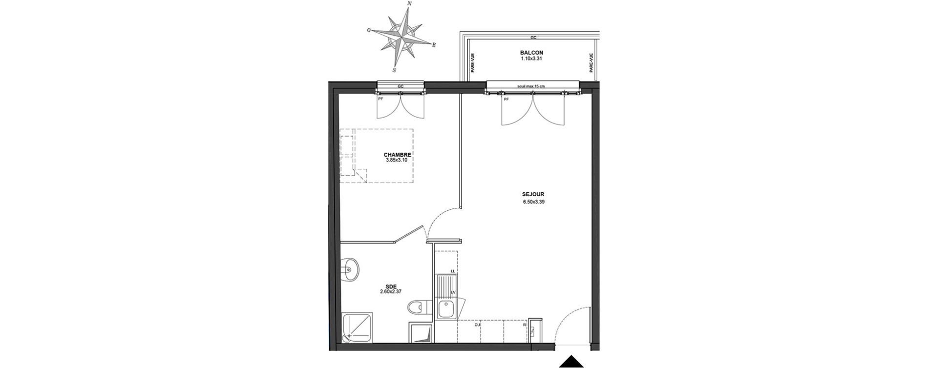 Appartement T2 de 41,56 m2 au Blanc-Mesnil Centre