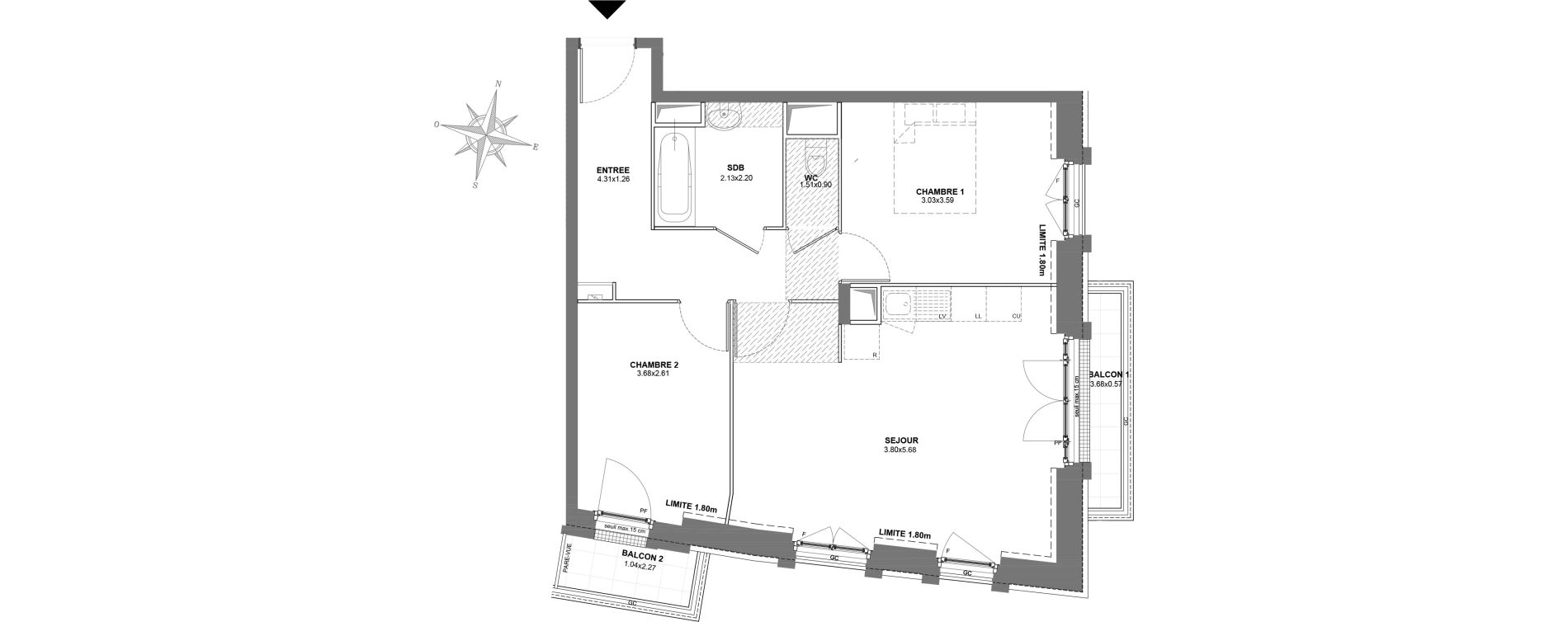 Appartement T3 de 59,77 m2 au Blanc-Mesnil Centre