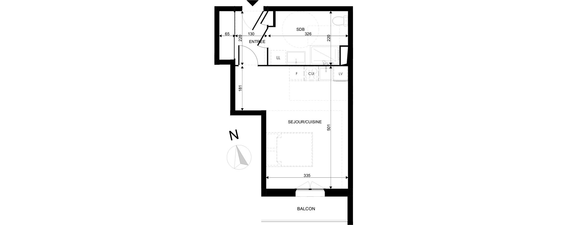 Appartement T1 de 29,93 m2 au Blanc-Mesnil La molette