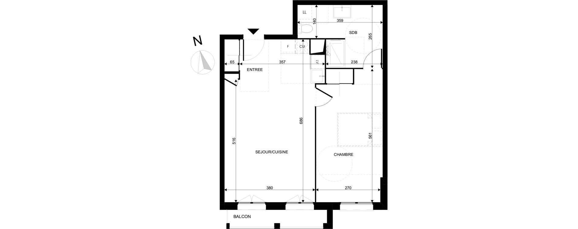 Appartement T2 de 49,55 m2 au Blanc-Mesnil La molette