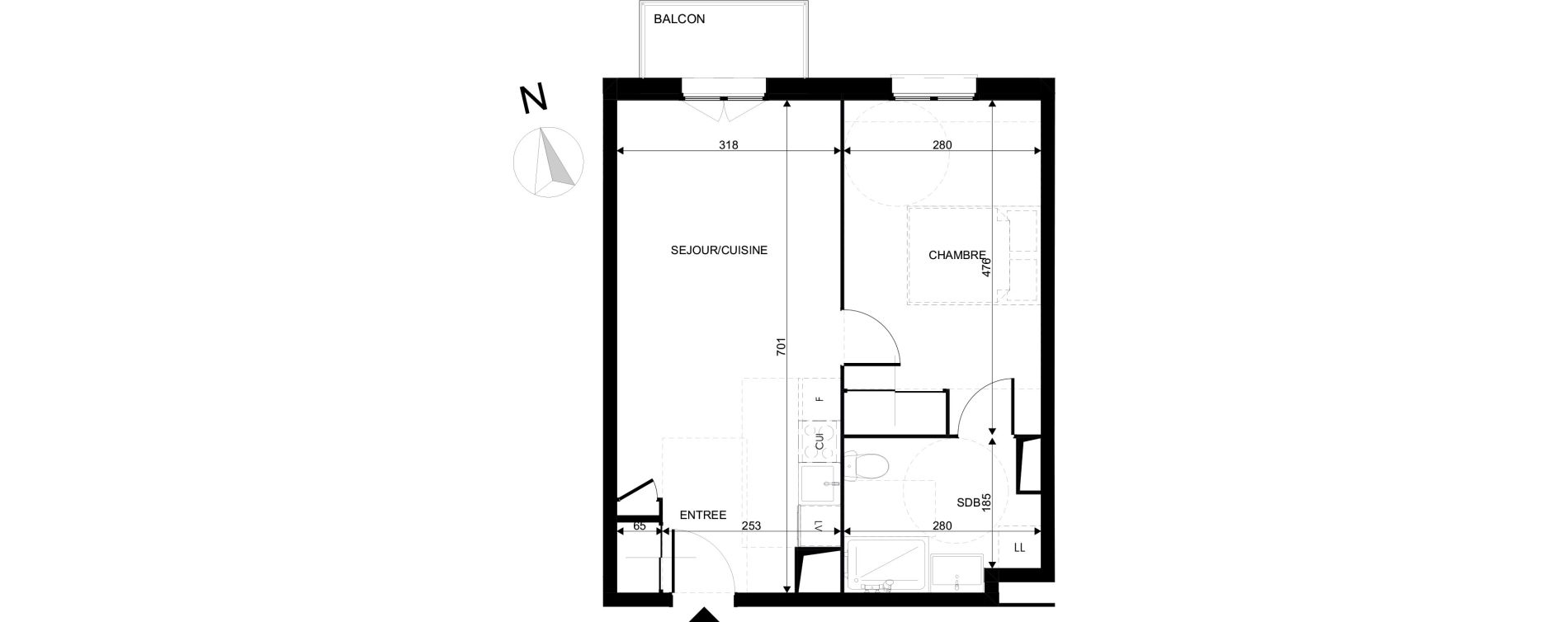 Appartement T2 de 40,57 m2 au Blanc-Mesnil La molette