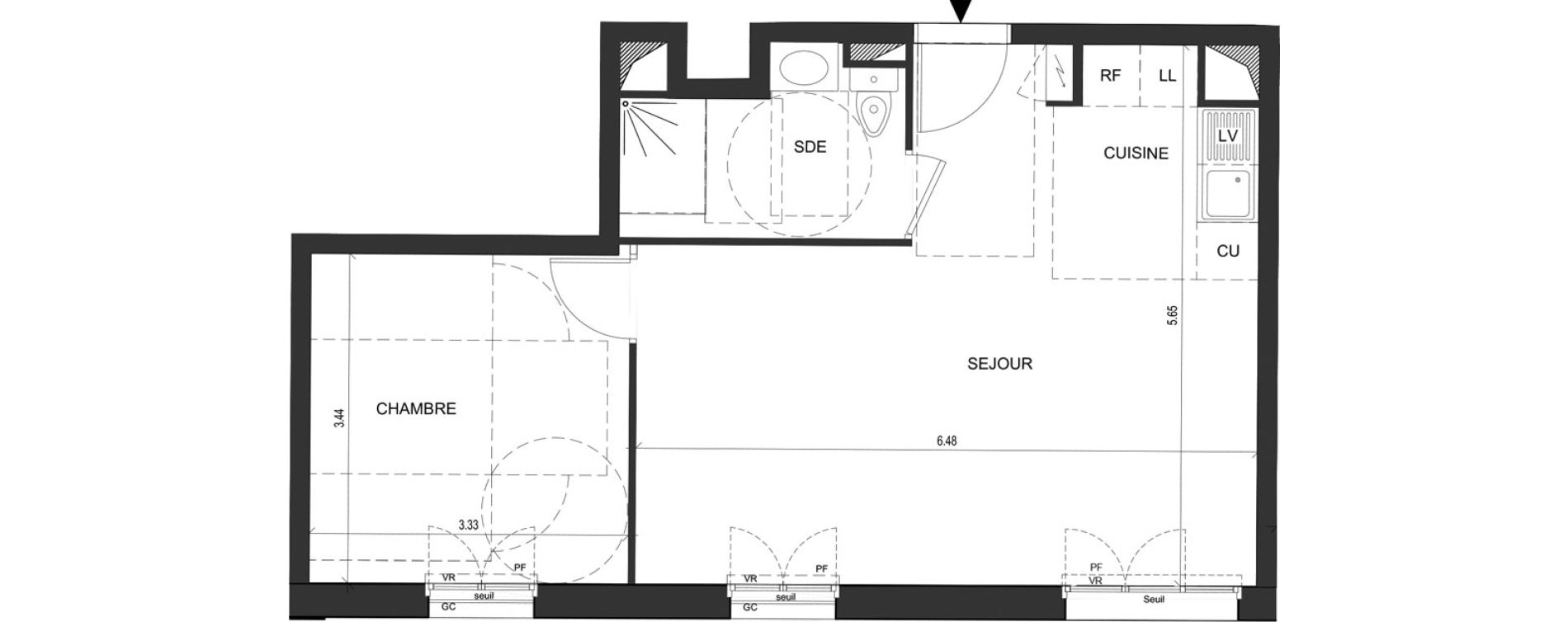 Appartement T2 de 46,41 m2 au Blanc-Mesnil Descartes