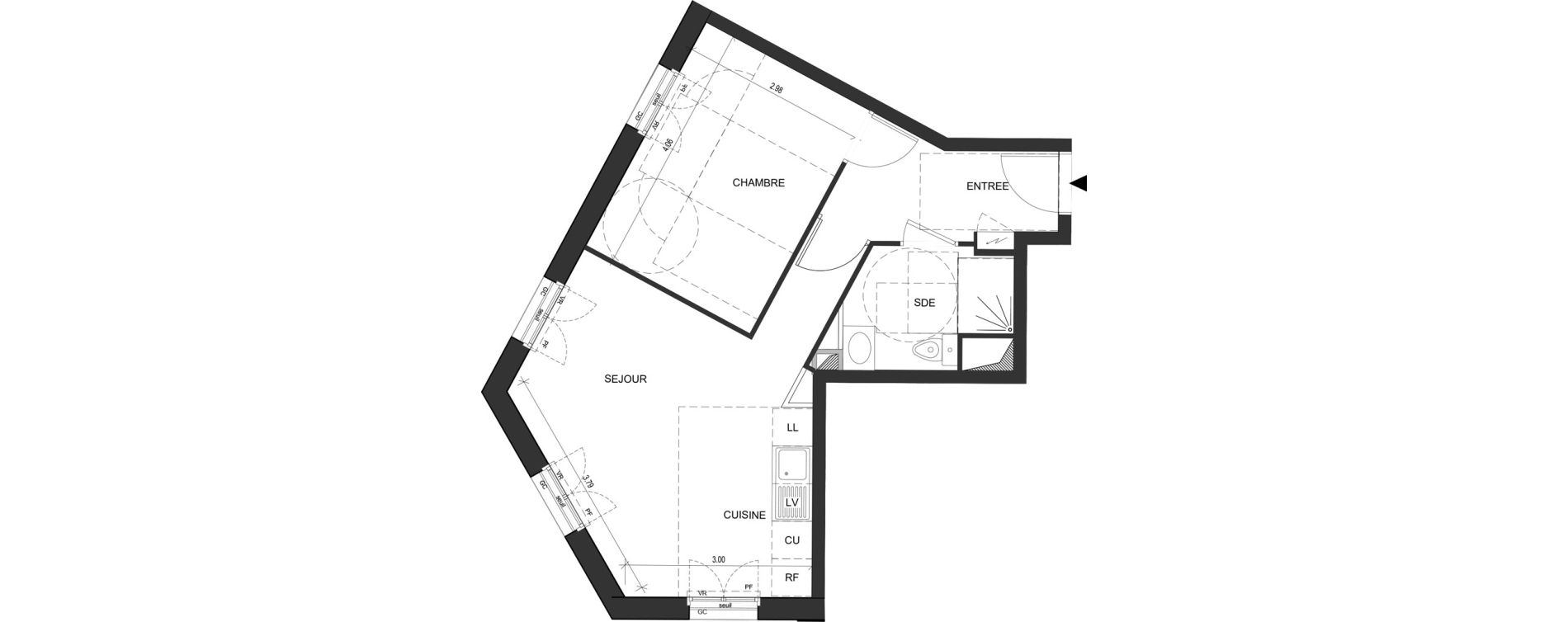 Appartement T2 de 43,08 m2 au Blanc-Mesnil Descartes