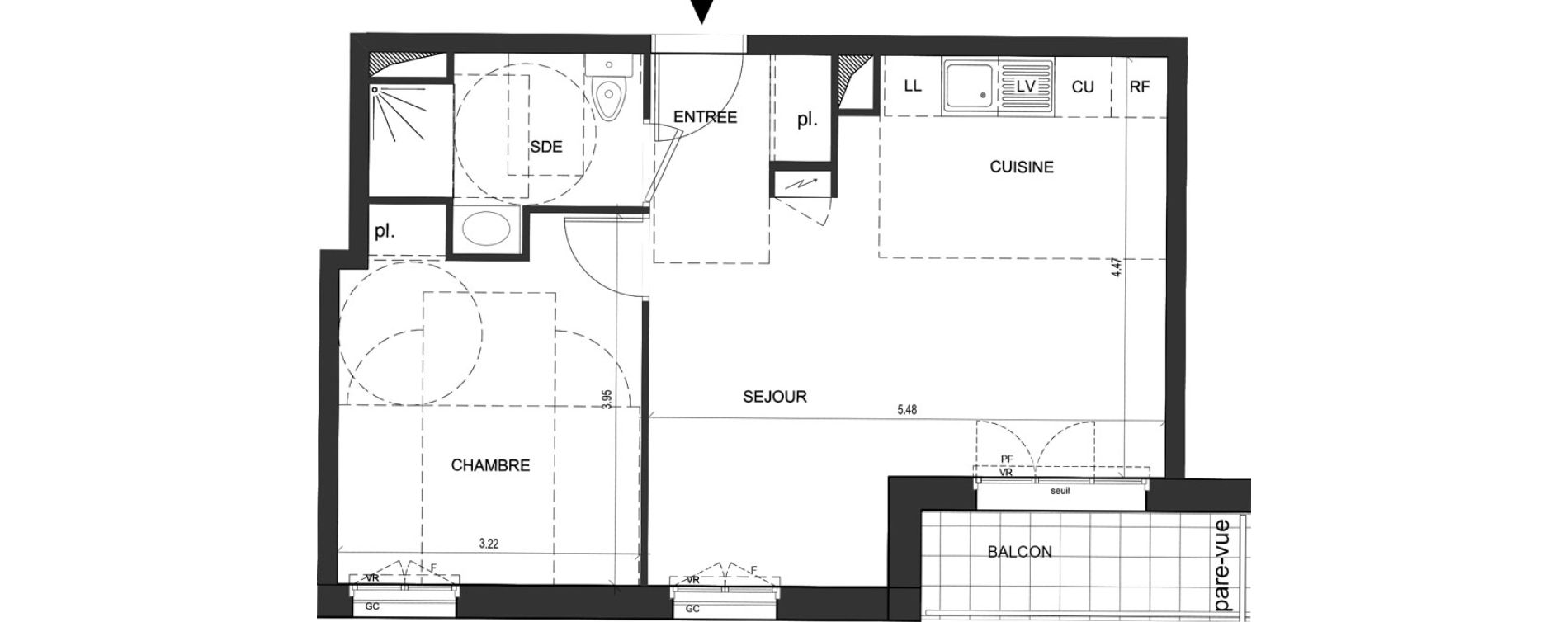 Appartement T2 de 43,76 m2 au Blanc-Mesnil Descartes