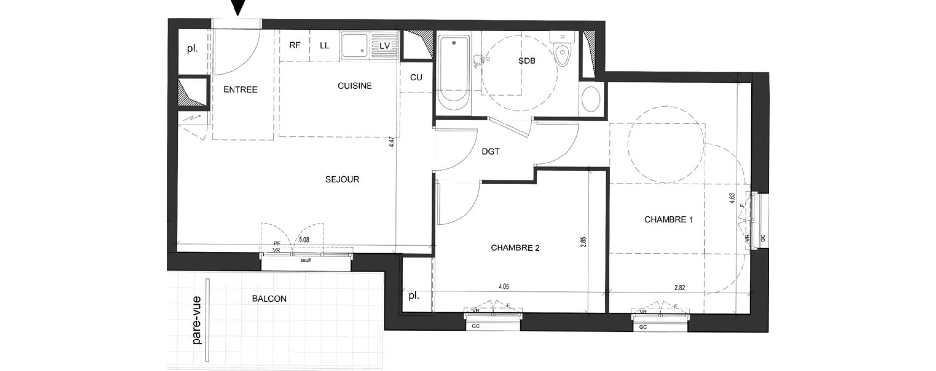 Appartement T3 de 53,82 m2 au Blanc-Mesnil Descartes