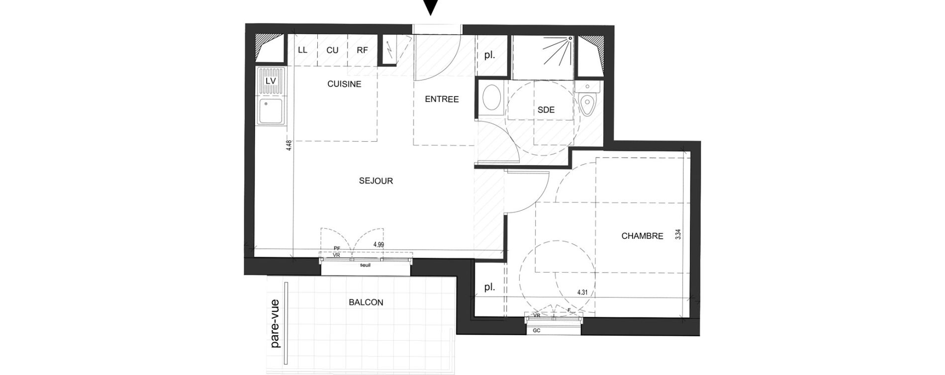 Appartement T2 de 38,31 m2 au Blanc-Mesnil Descartes