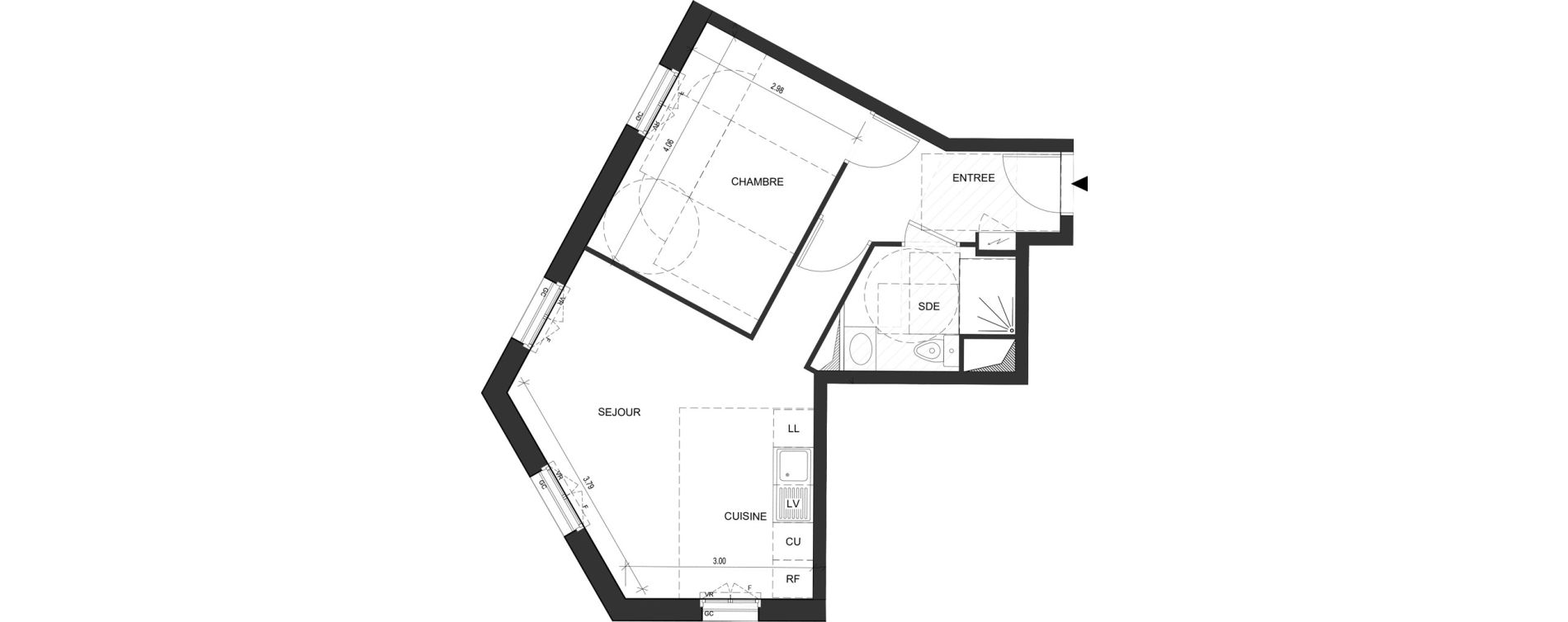 Appartement T2 de 43,28 m2 au Blanc-Mesnil Descartes