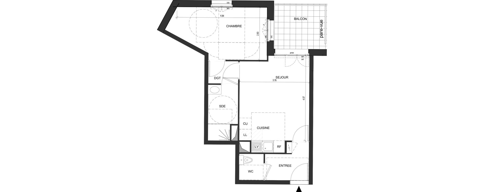 Appartement T2 de 42,97 m2 au Blanc-Mesnil Descartes