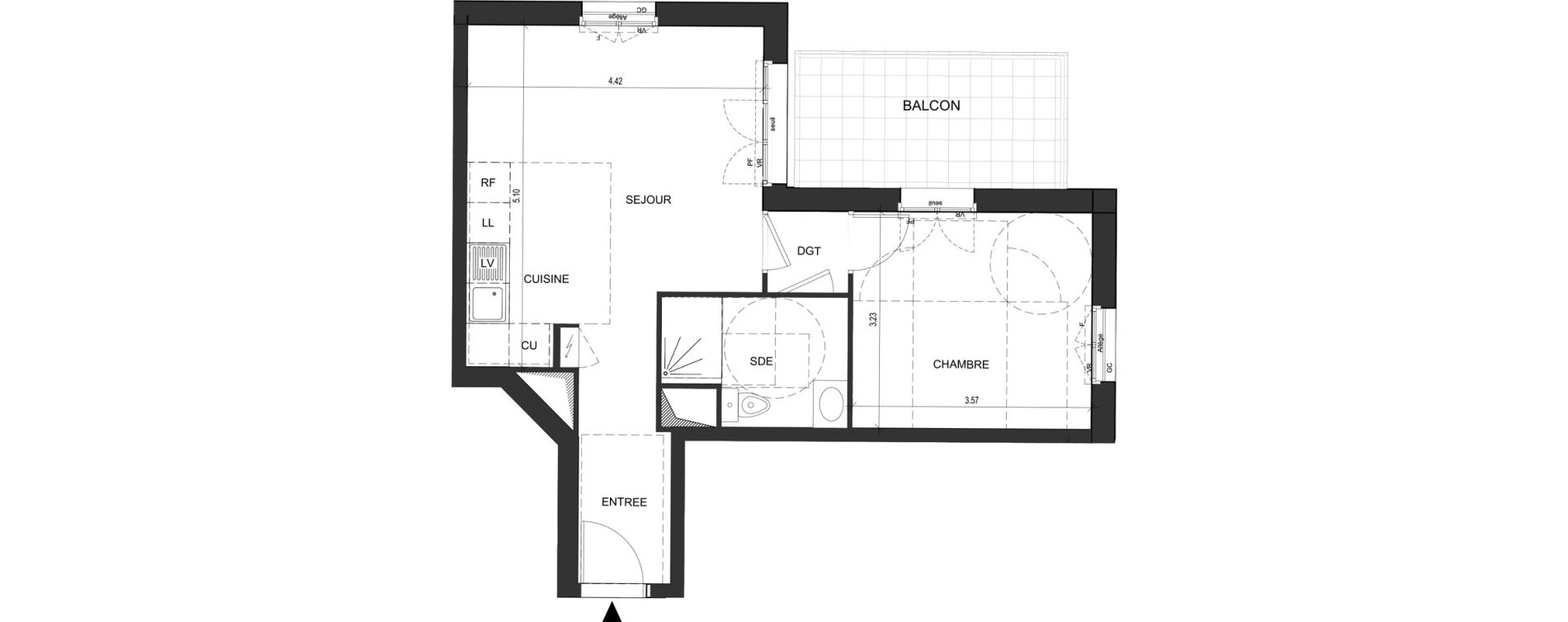 Appartement T2 de 42,84 m2 au Blanc-Mesnil Descartes