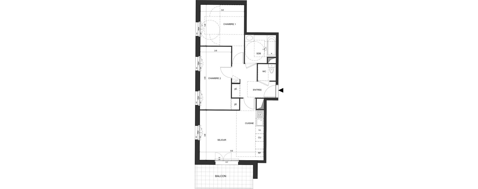 Appartement T3 de 59,23 m2 au Blanc-Mesnil Descartes