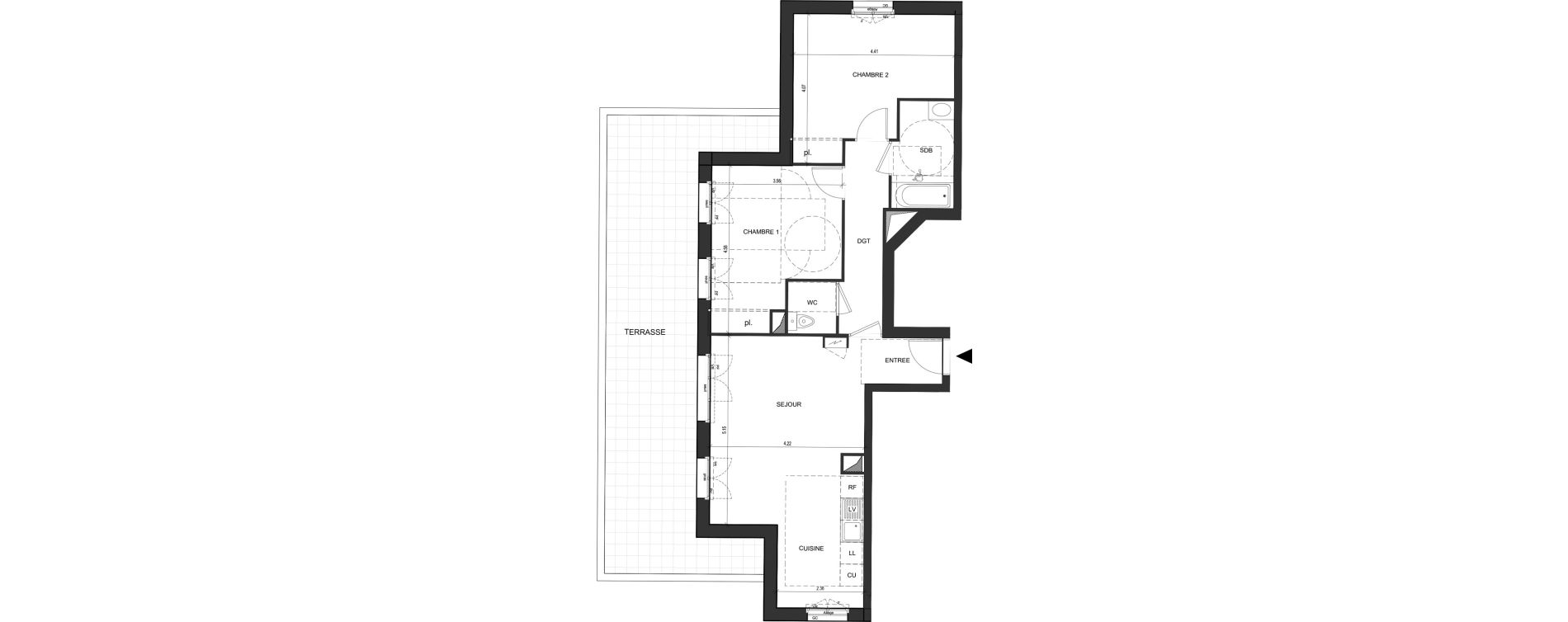 Appartement T3 de 69,79 m2 au Blanc-Mesnil Descartes