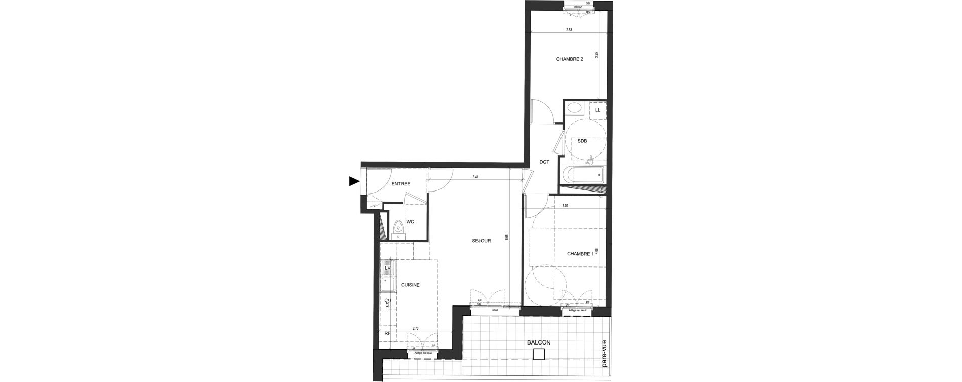 Appartement T3 de 60,79 m2 au Blanc-Mesnil Descartes