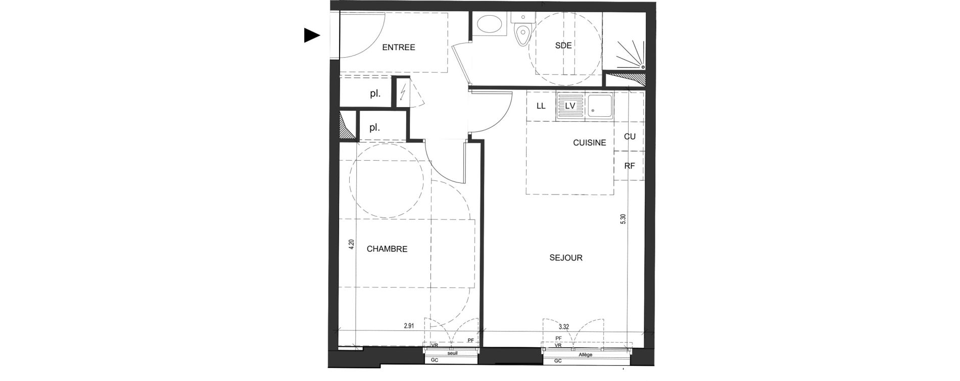 Appartement T2 de 41,68 m2 au Blanc-Mesnil Descartes