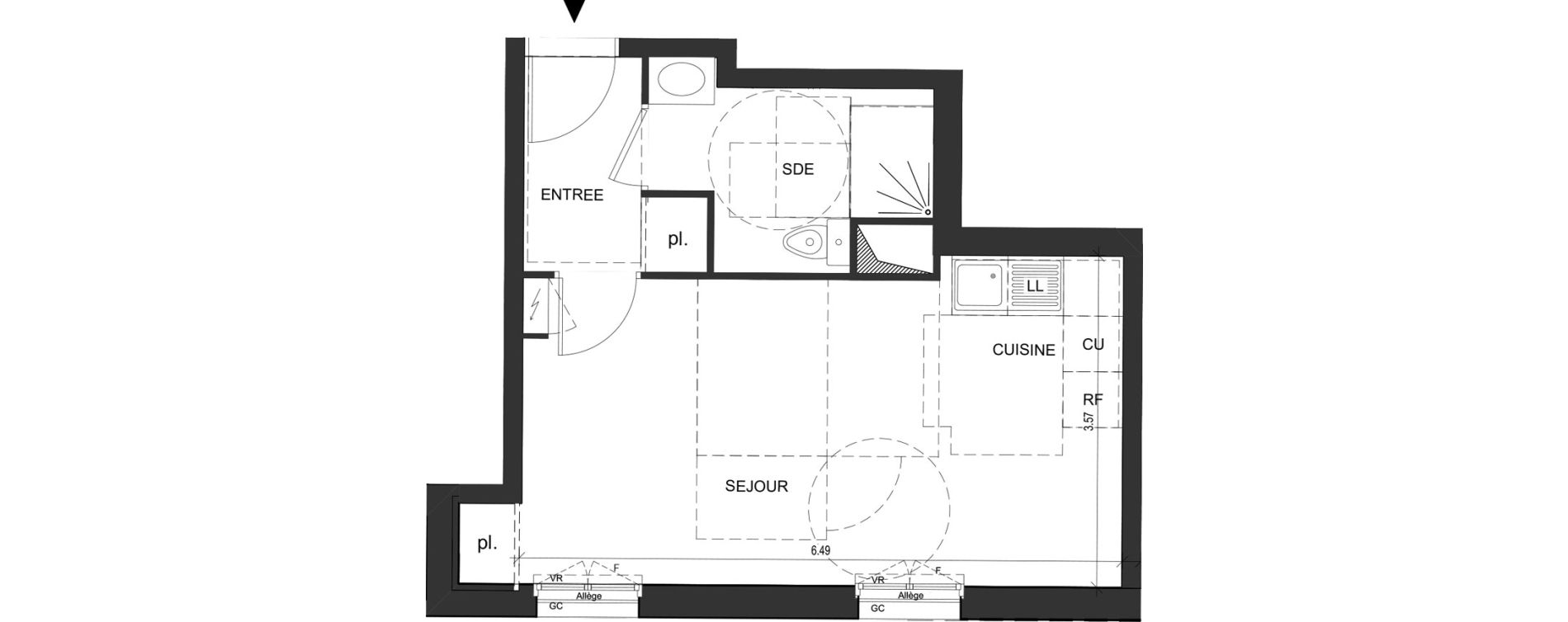 Appartement T1 de 31,03 m2 au Blanc-Mesnil Descartes