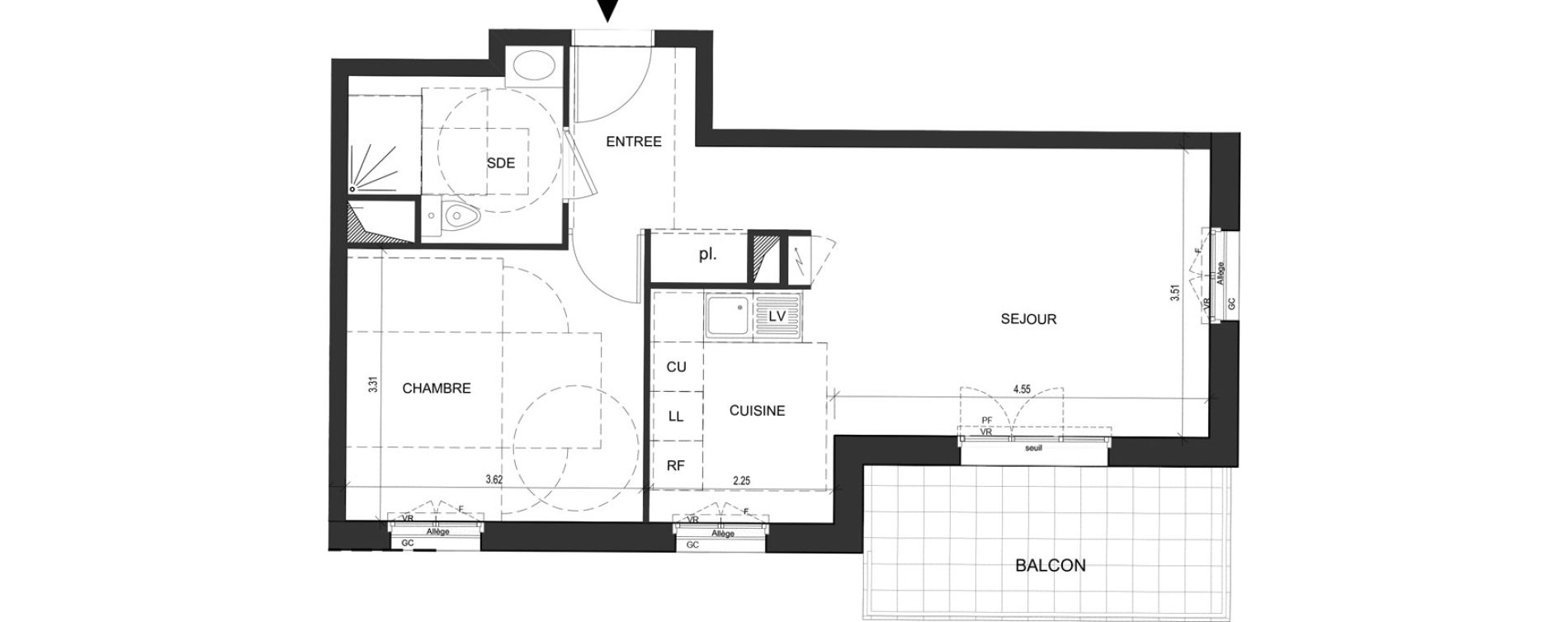 Appartement T2 de 45,73 m2 au Blanc-Mesnil Descartes