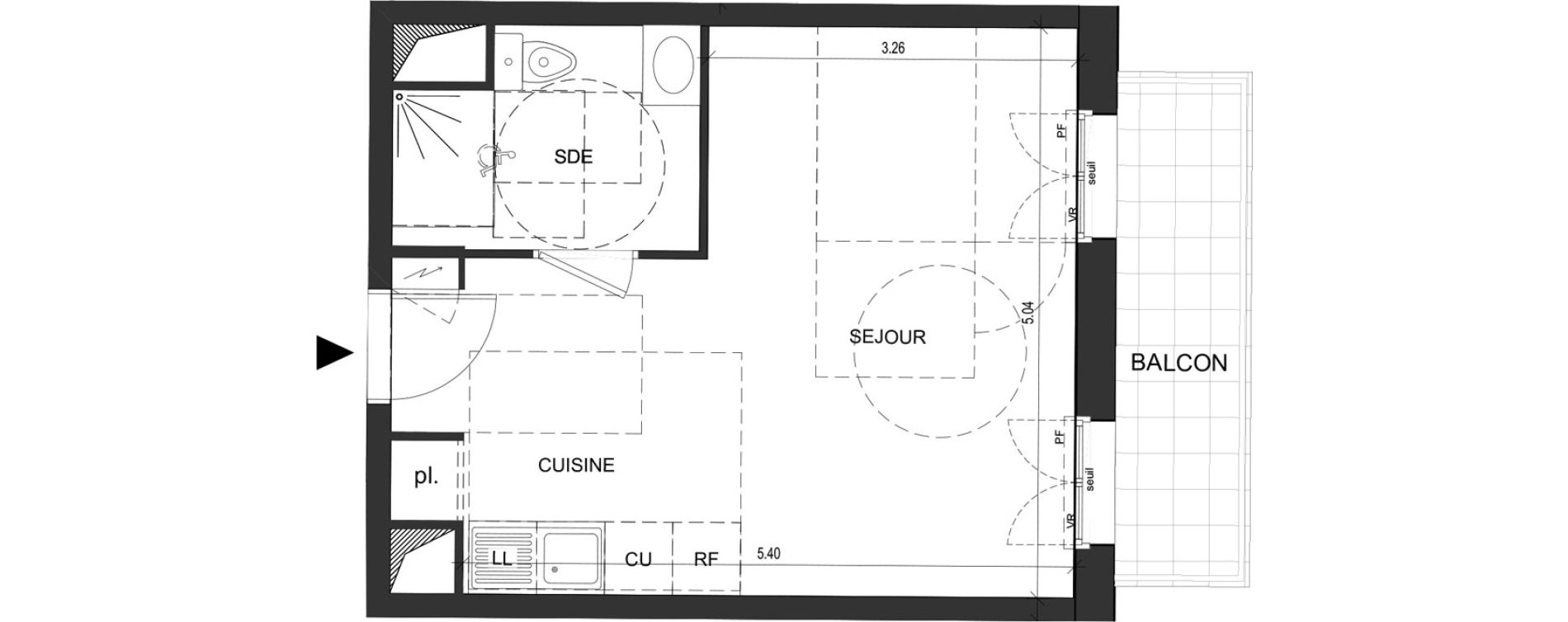 Appartement T1 de 28,97 m2 au Blanc-Mesnil Descartes