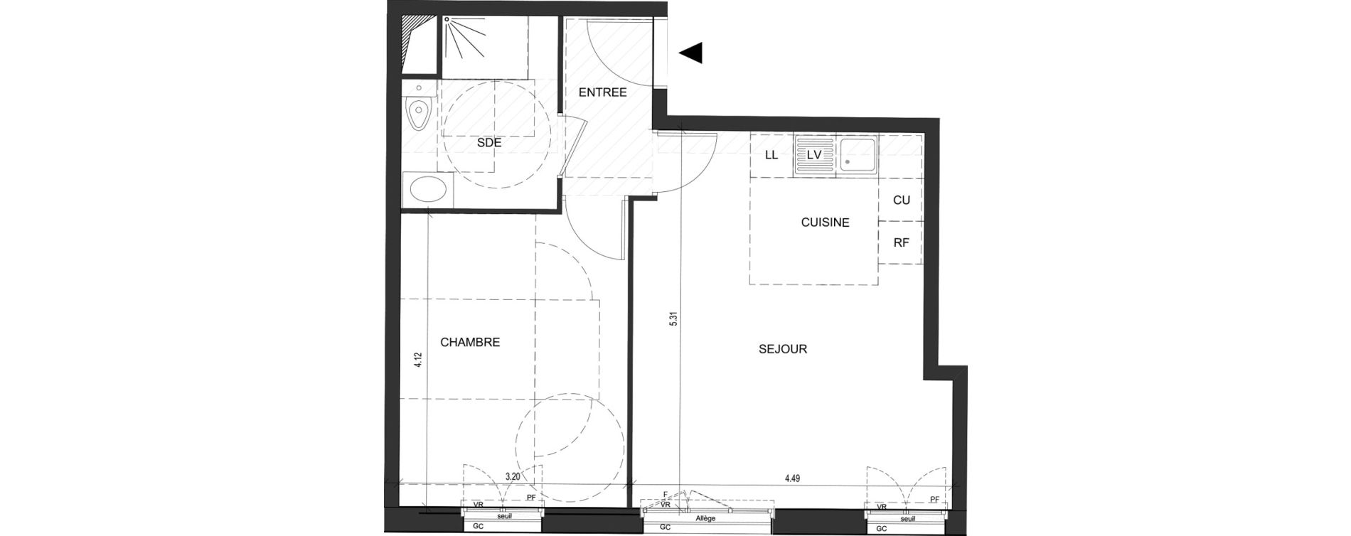 Appartement T2 de 44,07 m2 au Blanc-Mesnil Descartes