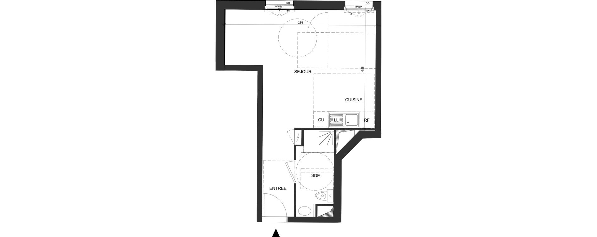 Appartement T1 de 33,28 m2 au Blanc-Mesnil Descartes