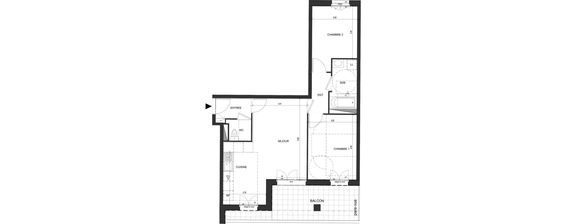 Appartement T3 de 60,79 m2 au Blanc-Mesnil Descartes