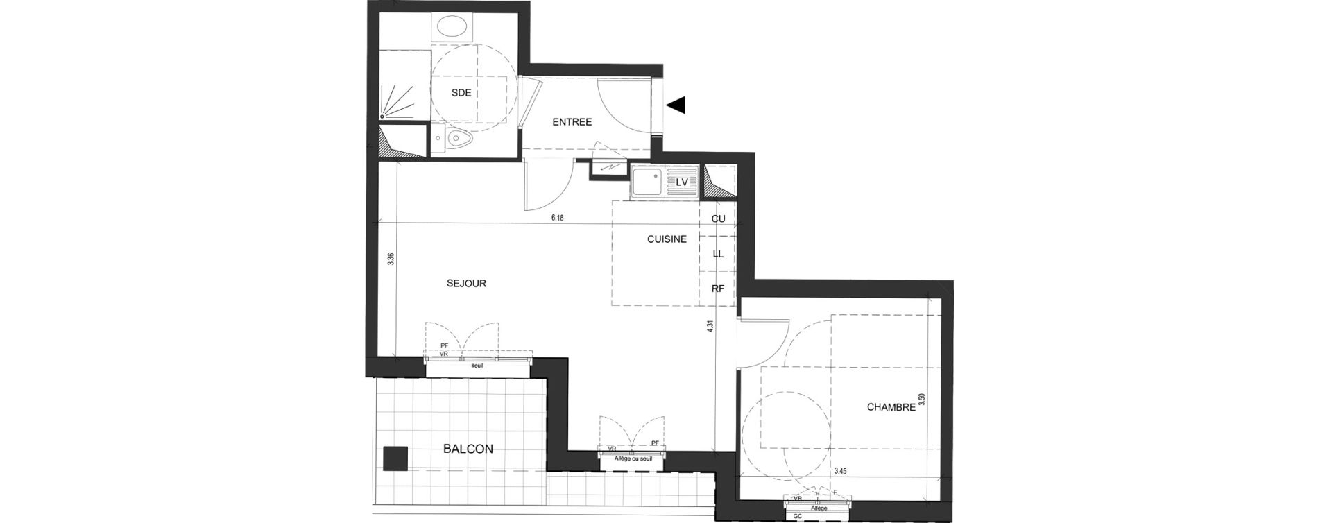 Appartement T2 de 45,44 m2 au Blanc-Mesnil Descartes