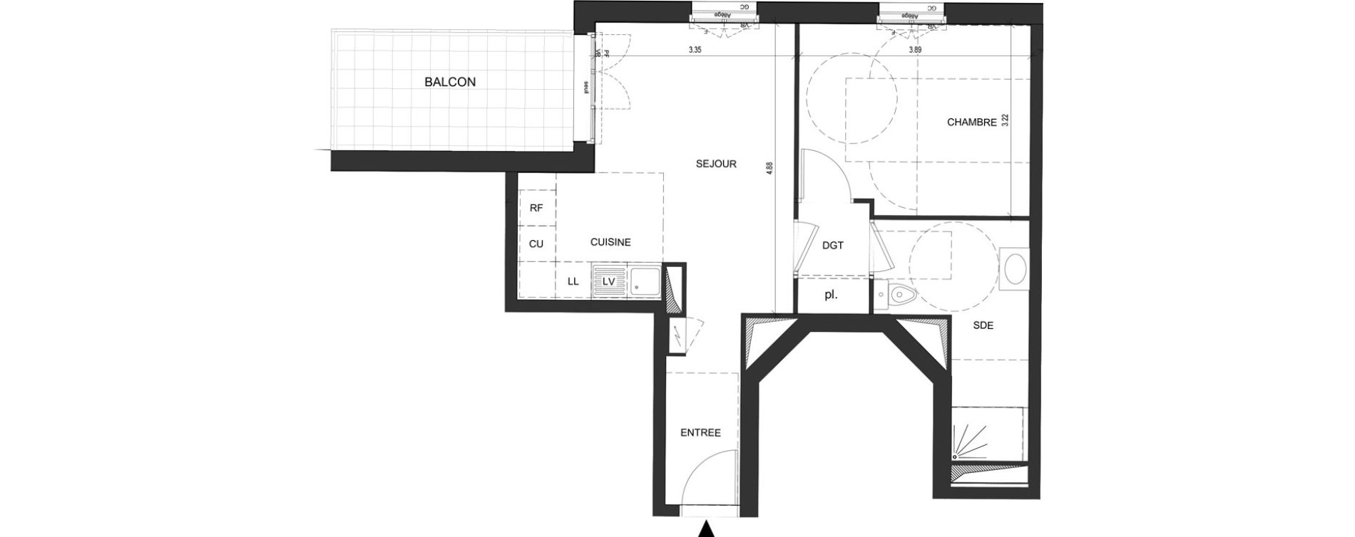 Appartement T2 de 44,18 m2 au Blanc-Mesnil Descartes