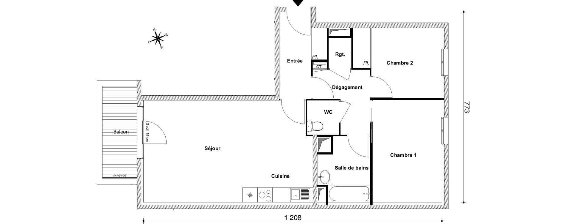 Appartement T3 de 67,61 m2 au Blanc-Mesnil Centre