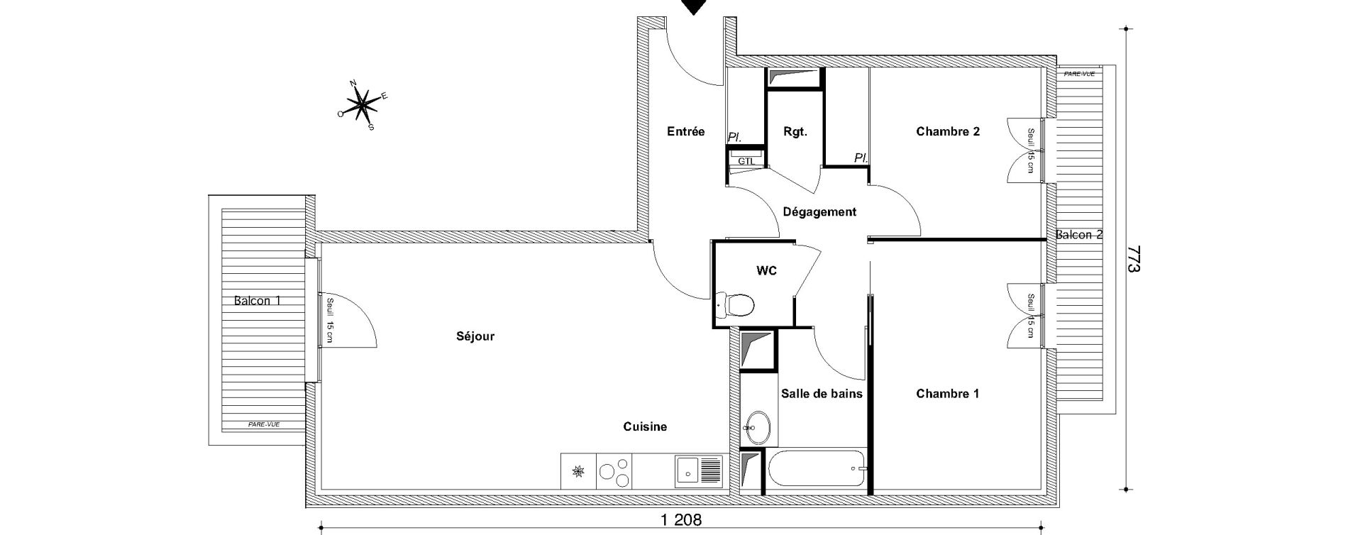 Appartement T3 de 67,61 m2 au Blanc-Mesnil Centre