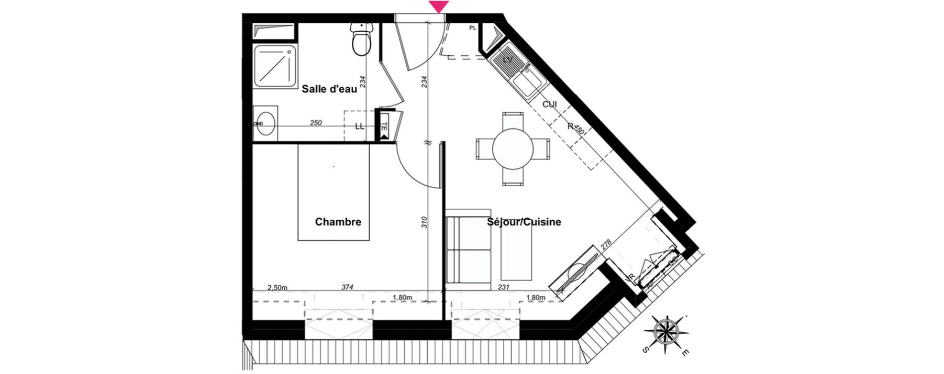 Appartement T2 de 37,17 m2 au Blanc-Mesnil Centre