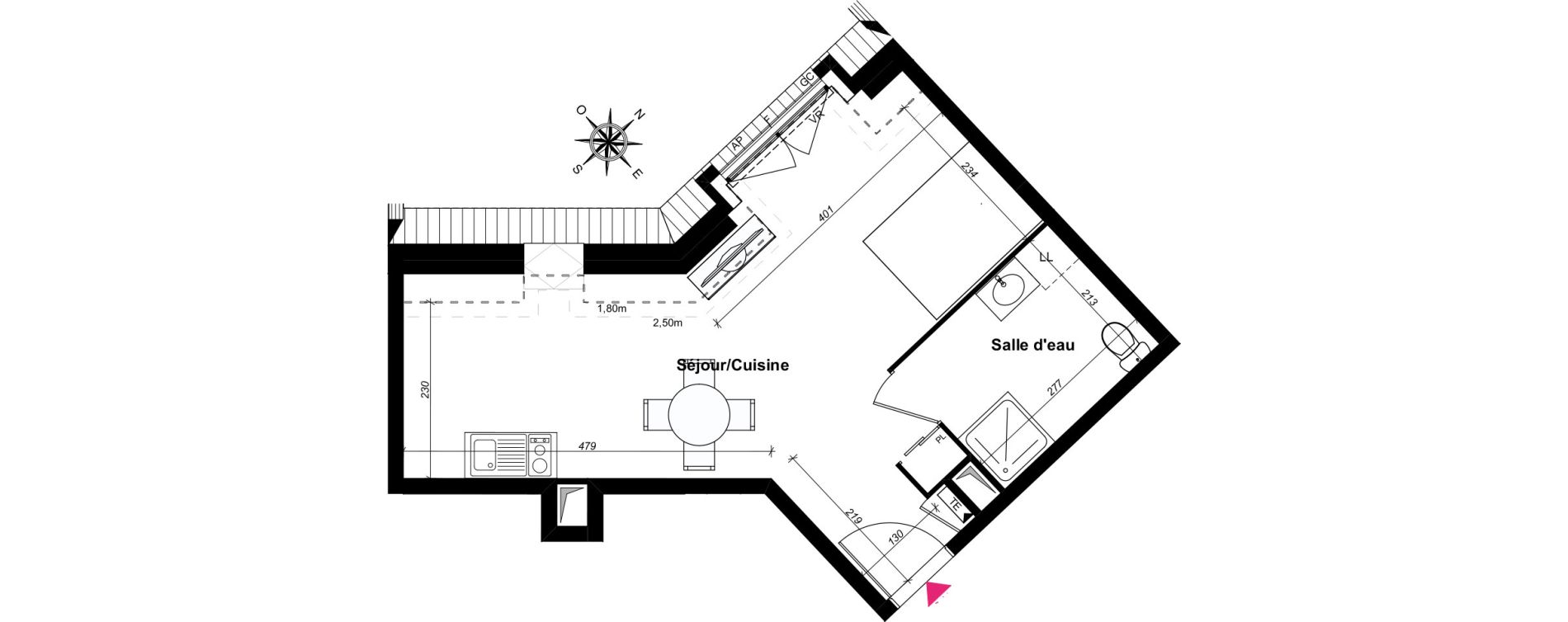 Appartement T1 de 32,24 m2 au Blanc-Mesnil Centre