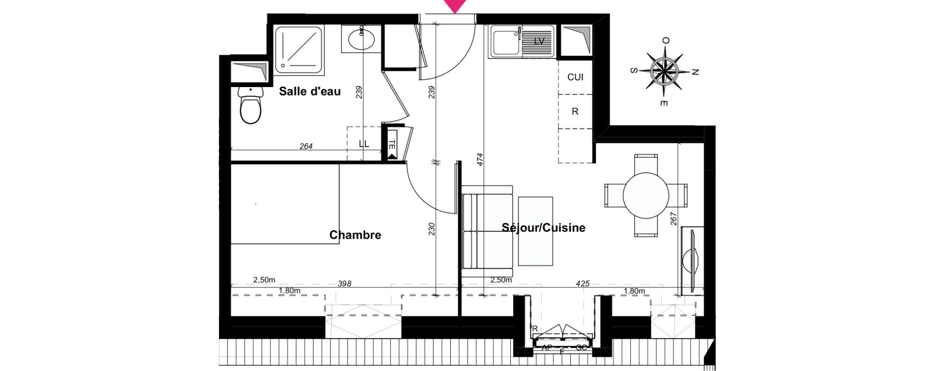 Appartement T2 de 35,11 m2 au Blanc-Mesnil Centre