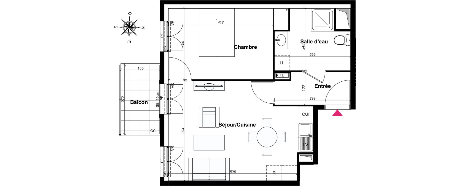 Appartement T2 de 42,57 m2 au Blanc-Mesnil Centre