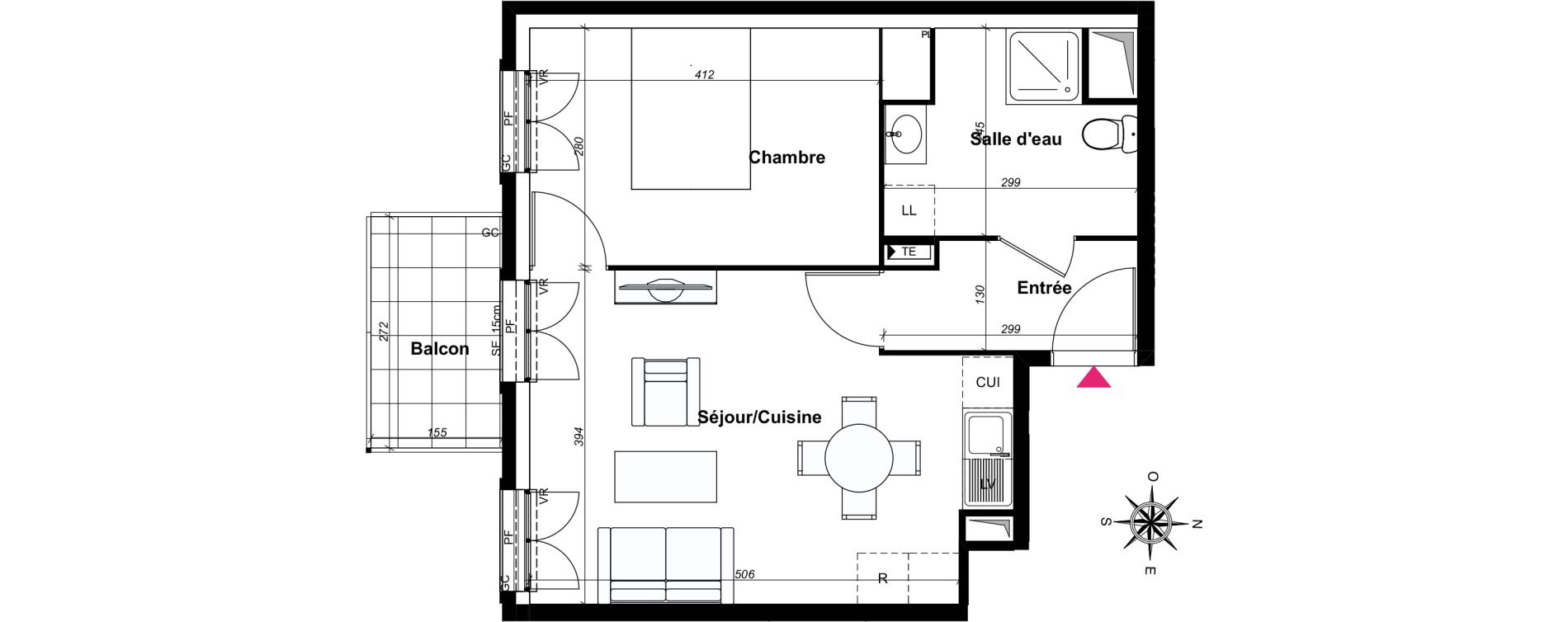 Appartement T2 de 42,77 m2 au Blanc-Mesnil Centre