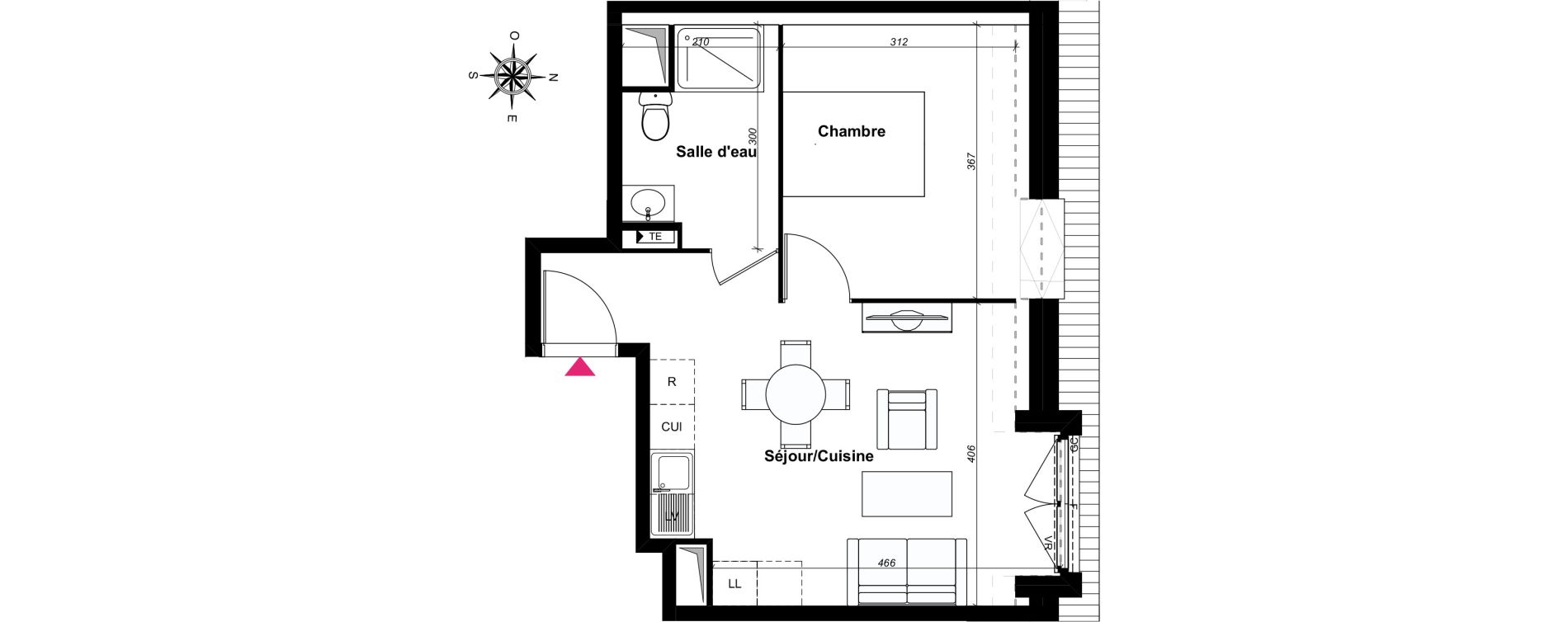 Appartement T2 de 40,99 m2 au Blanc-Mesnil Centre